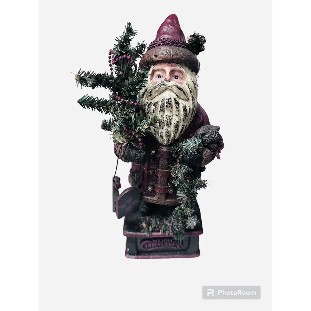 Santa‎ Figurine by Deborah Graham 11.5 inch tall Santa, Sleigh, Tree and Teddy